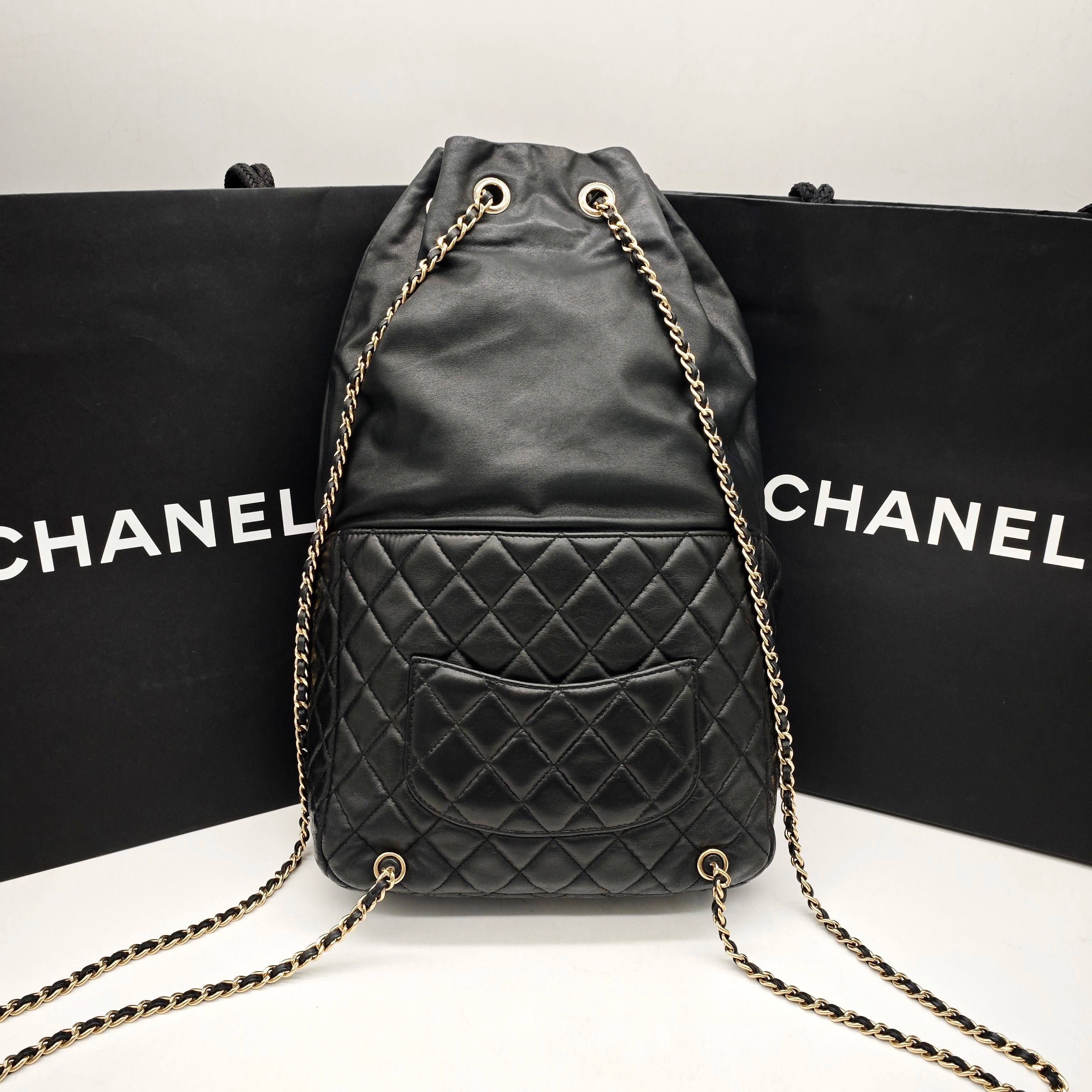 Chanel Quilted Backpack Black Leather Gold Hardware