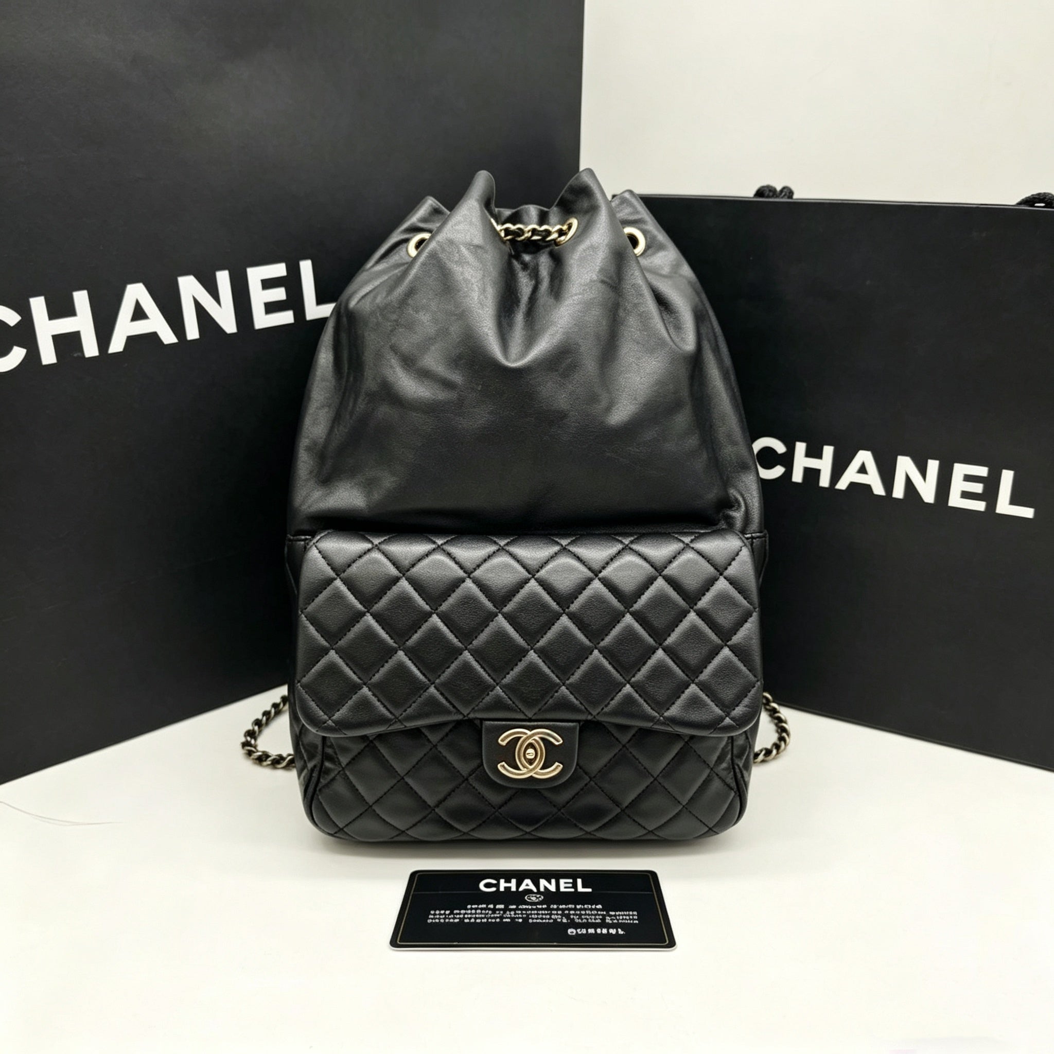 Chanel Quilted Backpack Black Leather Gold Hardware