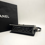 Chanel Boy Handbag Small Black Patent Quilted Leather Silver Hardware