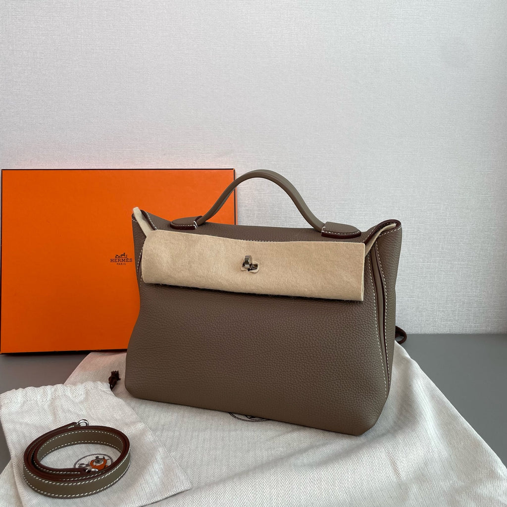 Hermes 24/24 Handbag Taupe Grained Leather Silver Hardware