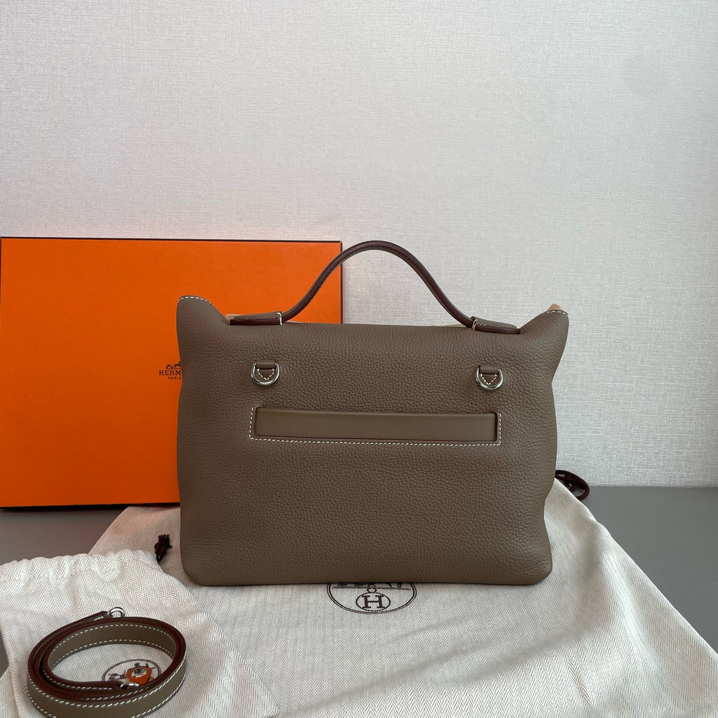 Hermes 24/24 Handbag Taupe Grained Leather Silver Hardware