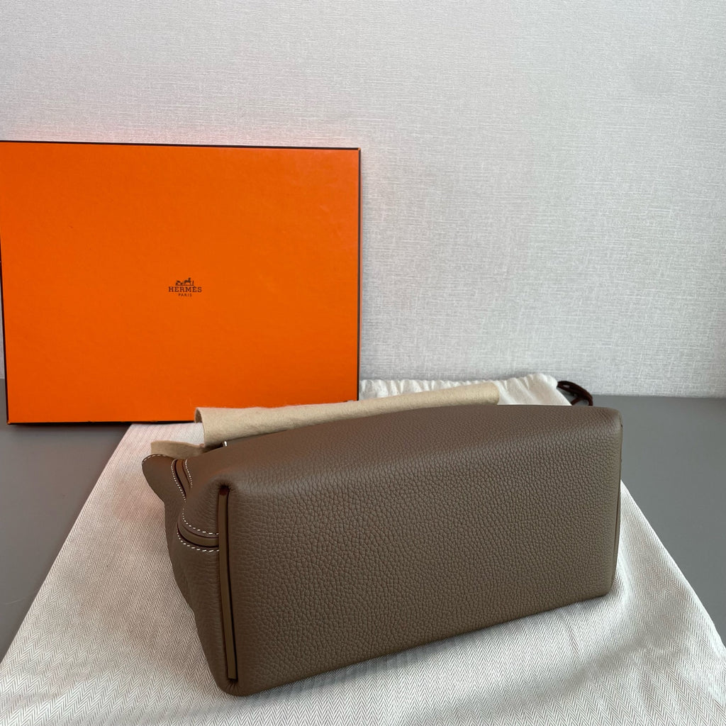 Hermes 24/24 Handbag Taupe Grained Leather Silver Hardware