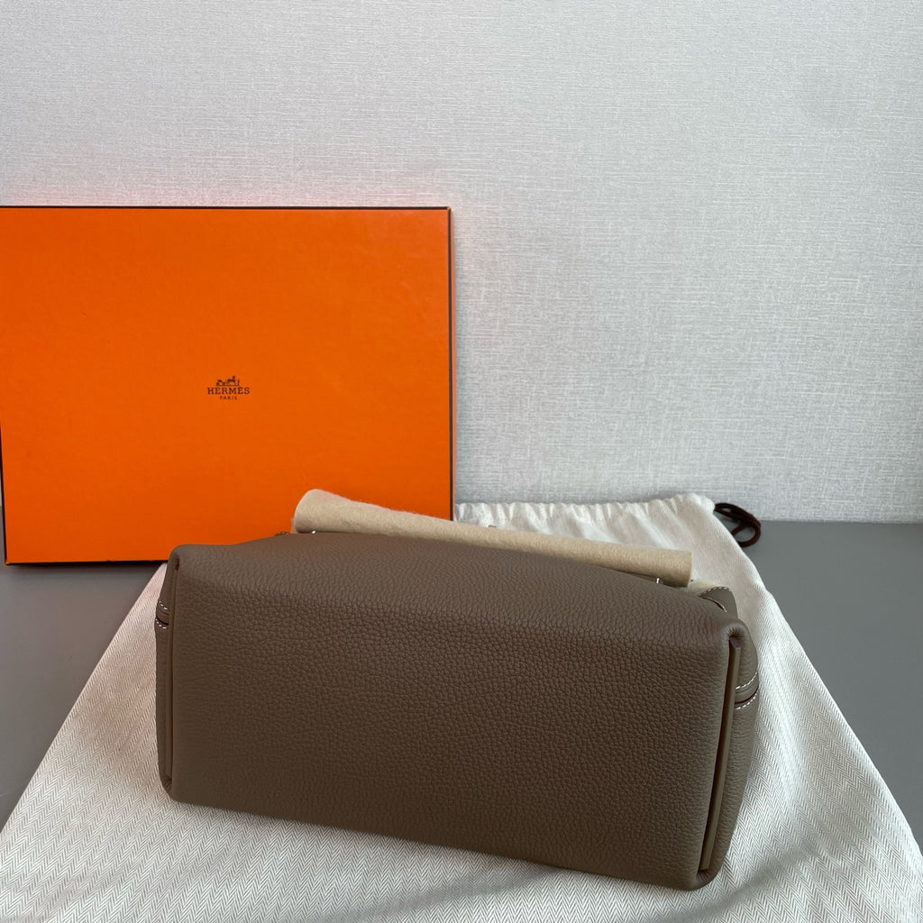 Hermes 24/24 Handbag Taupe Grained Leather Silver Hardware