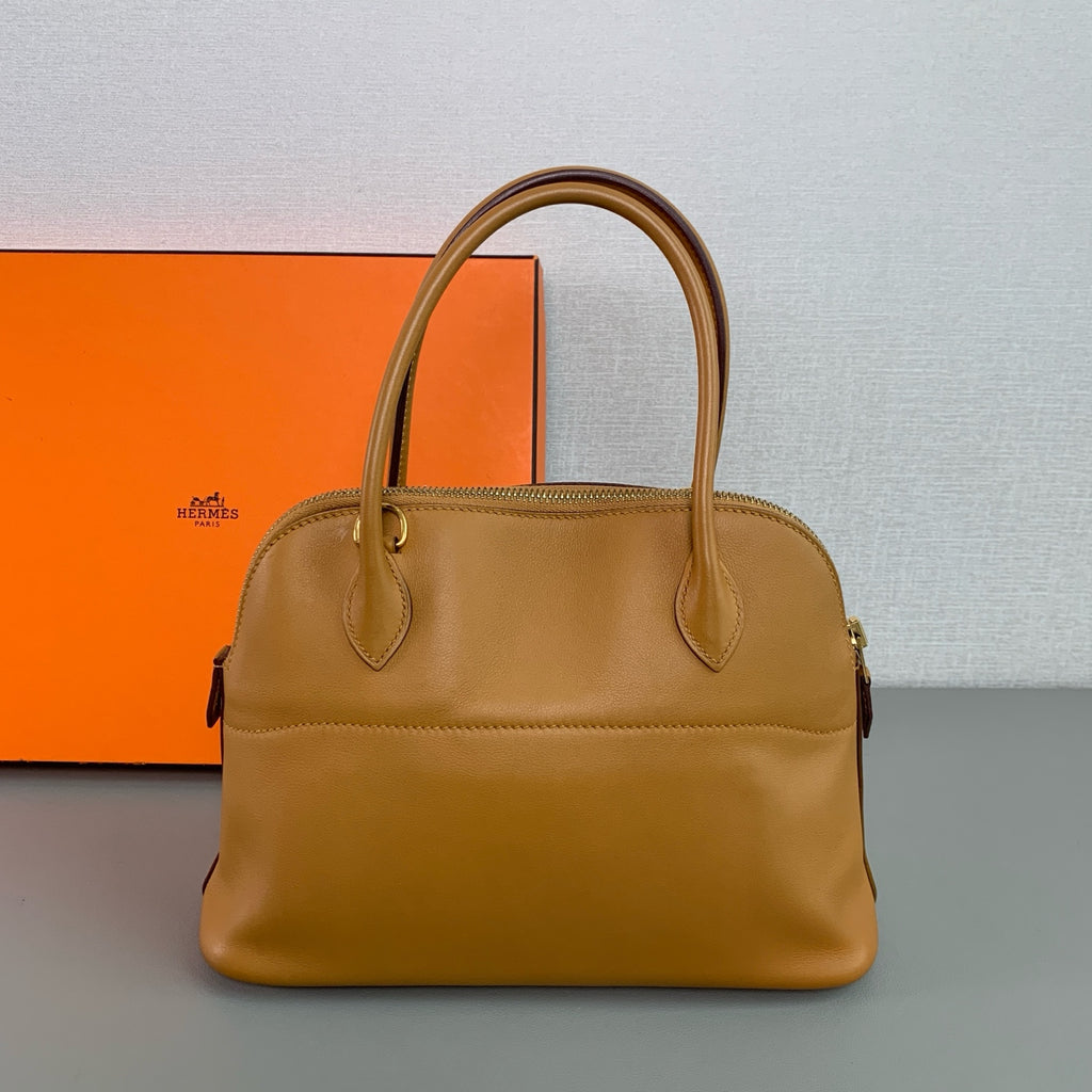 Hermes Bolide Handbag Tan Camel Leather Gold Hardware