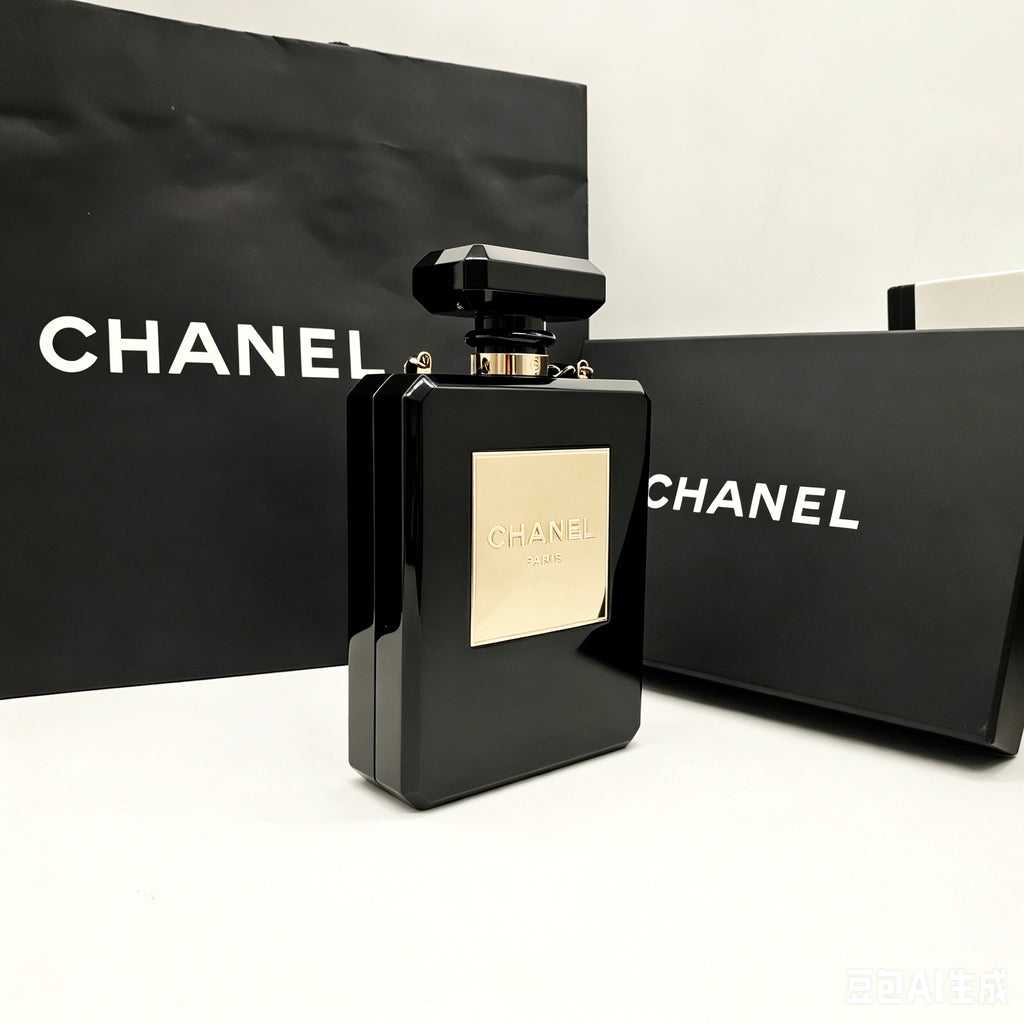 Chanel No. 5 Perfume Bottle Clutch Bag Black Resin Gold Hardware
