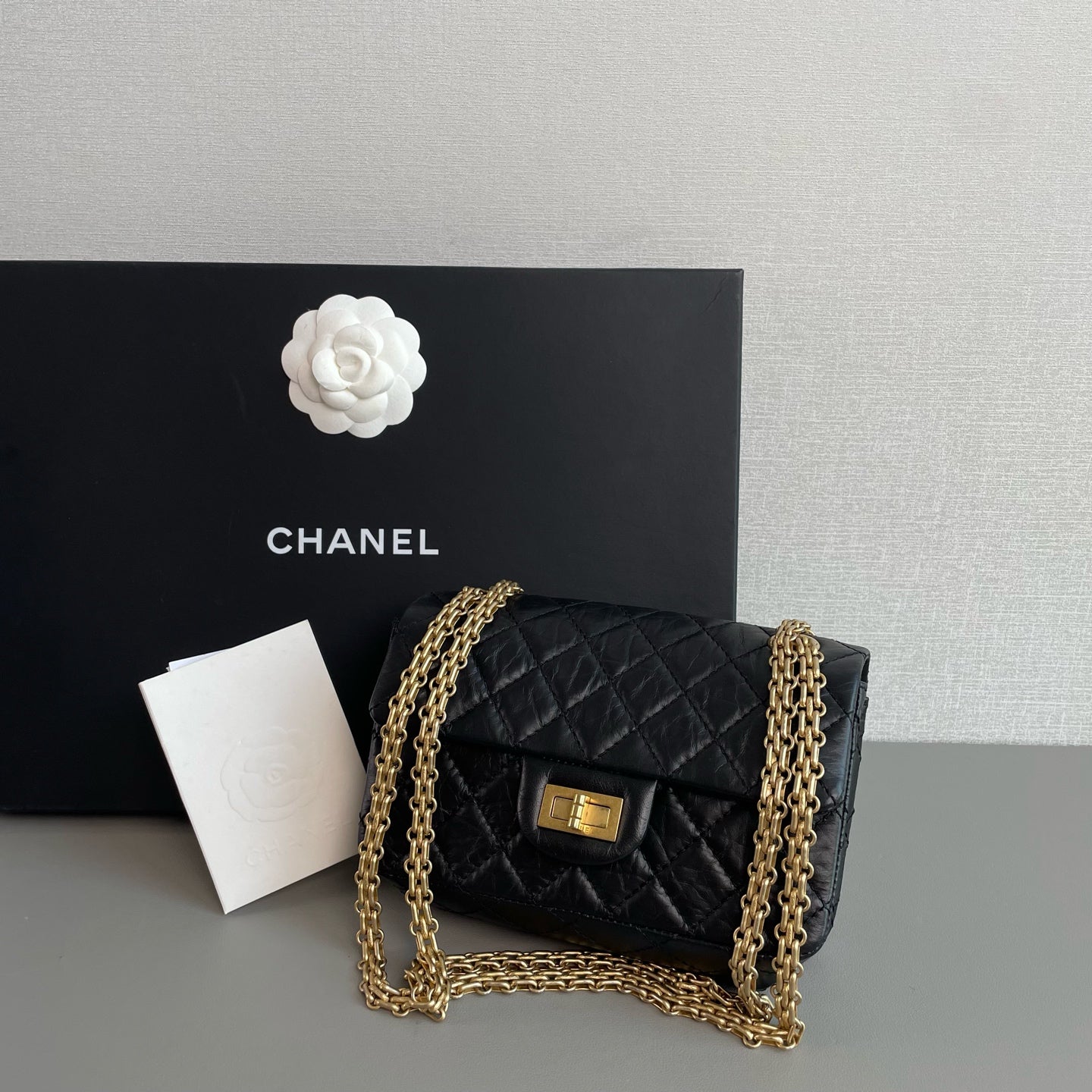 Chanel 2.55 Reissue Shoulder Bag Black Aged Leather Gold Hardware
