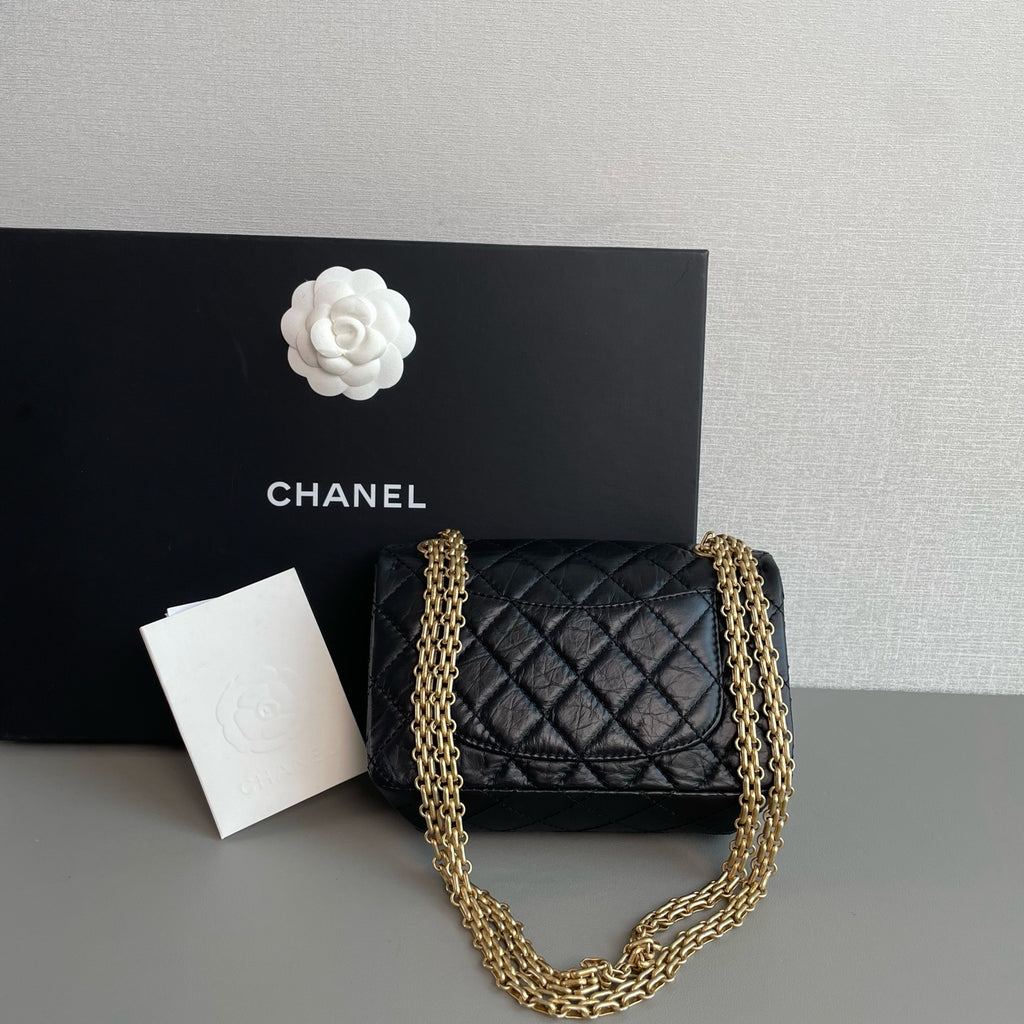 Chanel 2.55 Reissue Shoulder Bag Black Aged Leather Gold Hardware