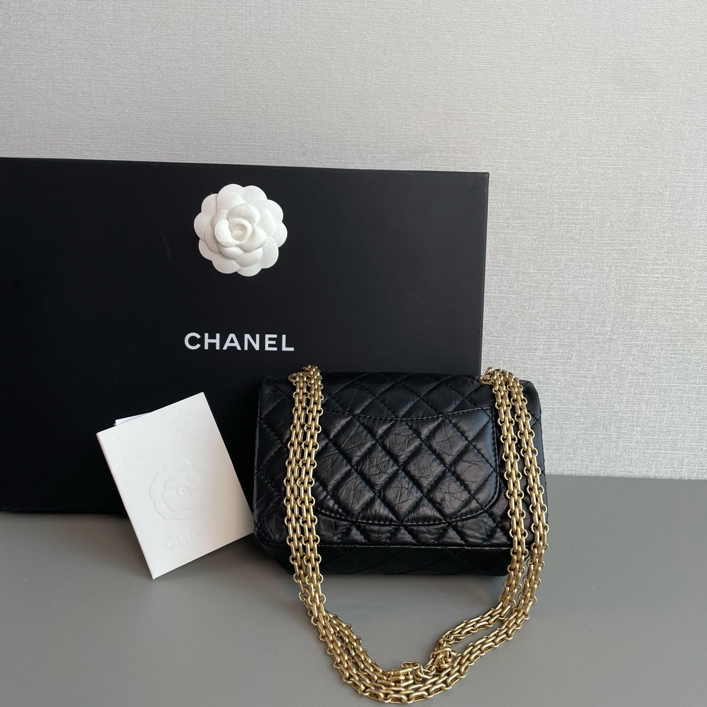 Chanel 2.55 Reissue Shoulder Bag Black Aged Leather Gold Hardware