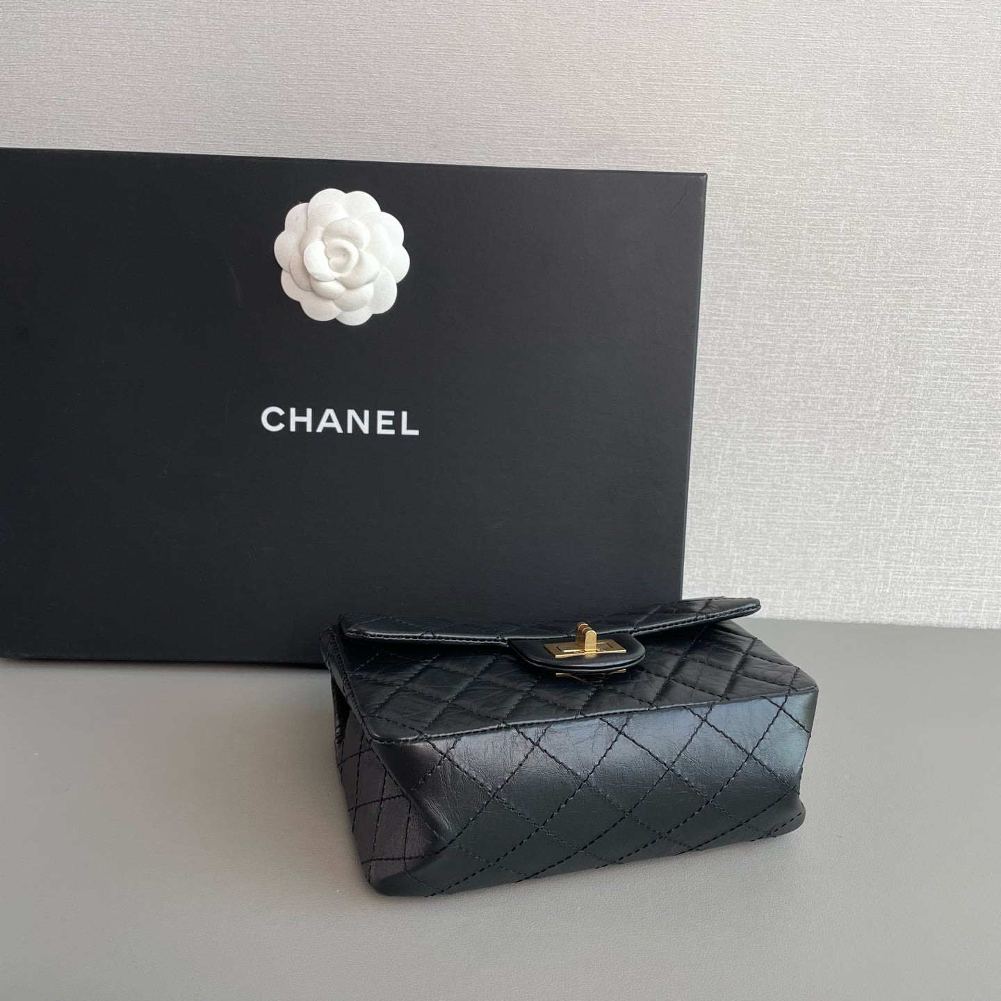Chanel 2.55 Reissue Shoulder Bag Black Aged Leather Gold Hardware