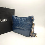 Chanel Gabrielle Hobo Handbag Navy Blue Quilted & Smooth Leather Gold & Silver Hardware