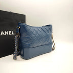 Chanel Gabrielle Hobo Handbag Navy Blue Quilted & Smooth Leather Gold & Silver Hardware