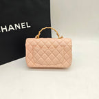 Chanel Top Handle Flap Handbag Blush Pink Quilted Leather Gold Hardware