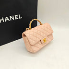 Chanel Top Handle Flap Handbag Blush Pink Quilted Leather Gold Hardware