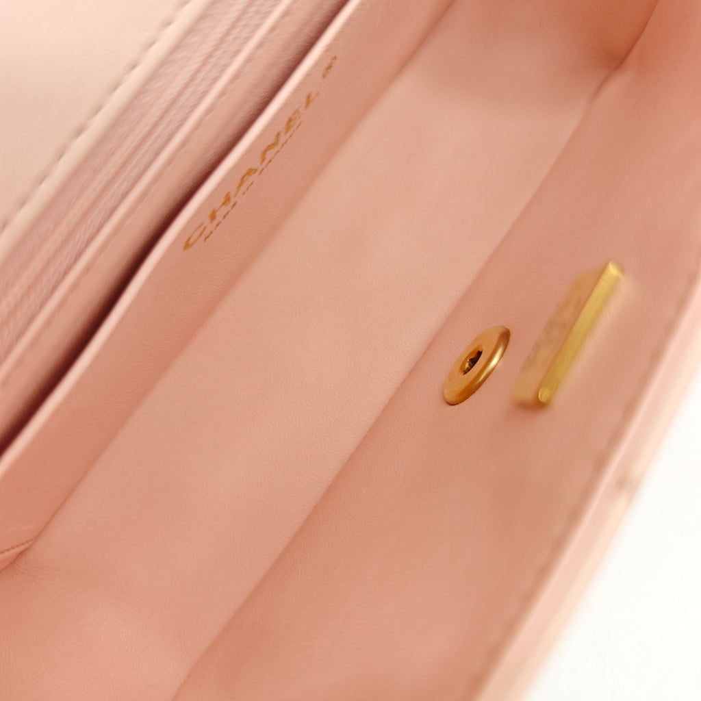 Chanel Top Handle Flap Handbag Blush Pink Quilted Leather Gold Hardware