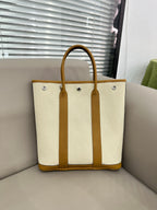 Hermes Garden Party 30 Tote Bag Off-white Canvas Gold Leather Silver Hardware