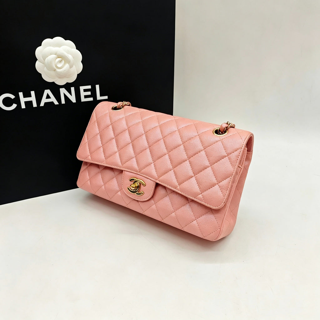 CHANEL Classic Flap Medium | Pearlised Pink Litchi-Grain | Gold Hardware