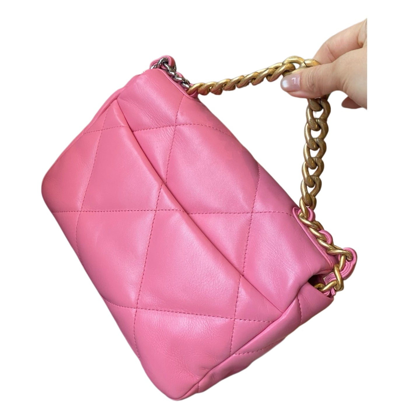 Chanel 19 Flap Bag Pink Quilted Leather Gold & Silver Hardware