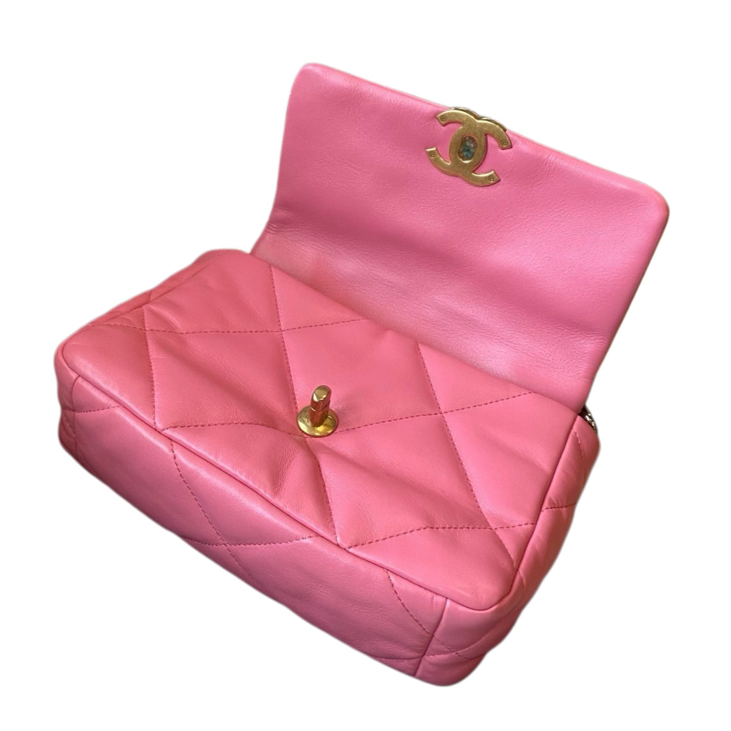 Chanel 19 Flap Bag Pink Quilted Leather Gold & Silver Hardware