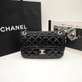 Chanel Classic Flap Handbag Black Patent Quilted Leather Gold Hardware