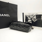 Chanel Classic Flap Handbag Black Patent Quilted Leather Gold Hardware
