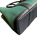 Hermes Garden Party Tote Emerald Green Canvas Navy Leather Silver Hardware