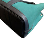 Hermes Garden Party Tote Emerald Green Canvas Navy Leather Silver Hardware