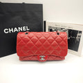 Chanel Classic Mini Flap Handbag Red Quilted Lambskin Silver Hardware