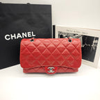 Chanel Classic Mini Flap Handbag Red Quilted Lambskin Silver Hardware