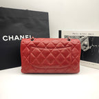 Chanel Classic Mini Flap Handbag Red Quilted Lambskin Silver Hardware
