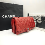 Chanel Classic Mini Flap Handbag Red Quilted Lambskin Silver Hardware