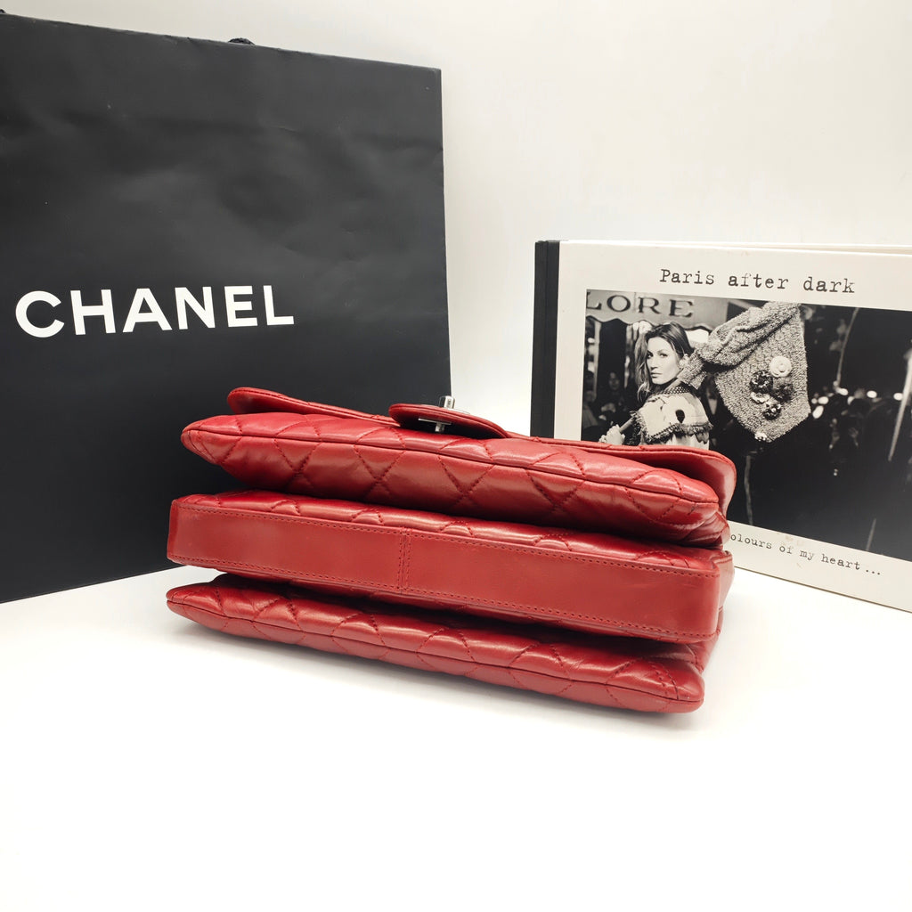 Chanel Classic Mini Flap Handbag Red Quilted Lambskin Silver Hardware
