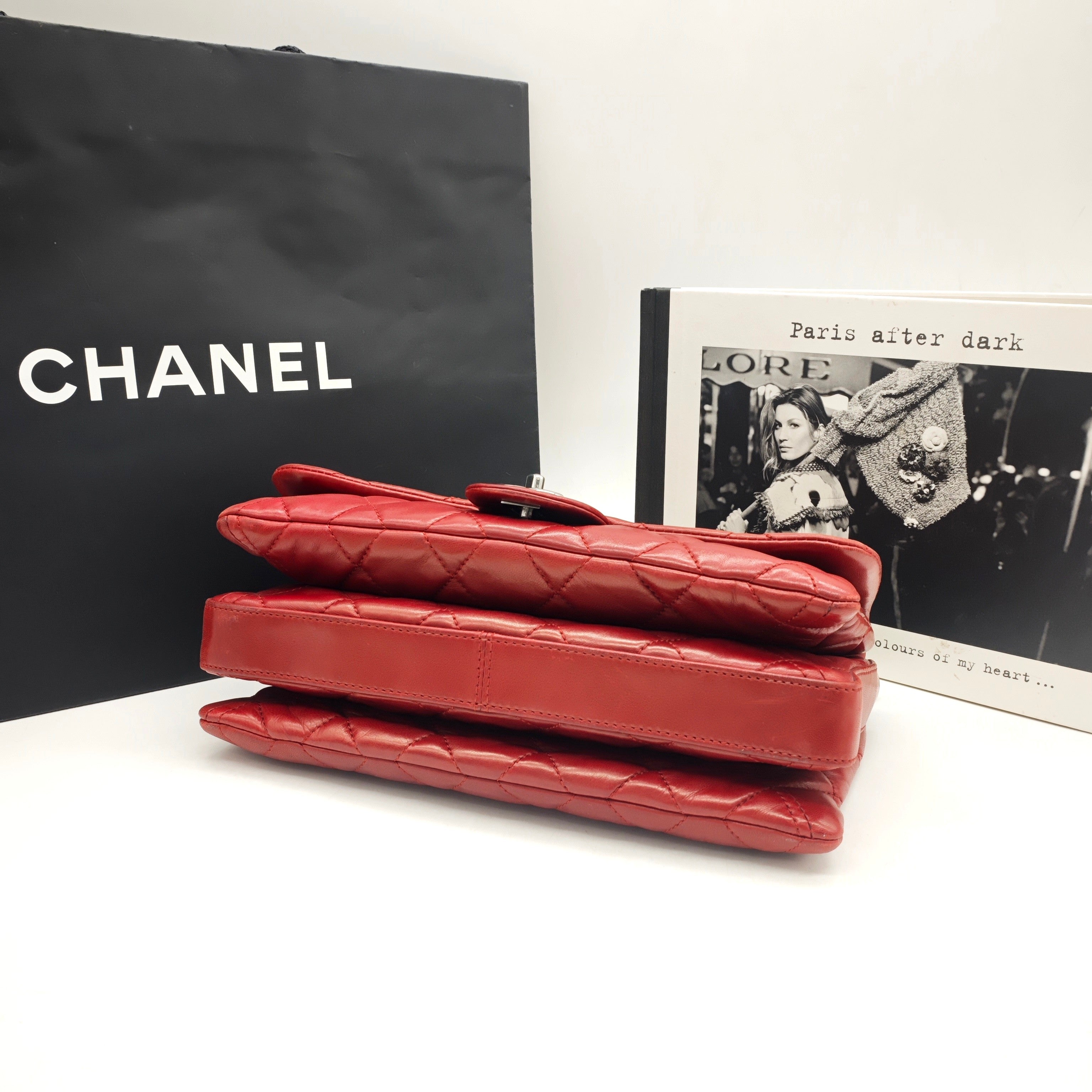 Chanel Classic Mini Flap Handbag Red Quilted Lambskin Silver Hardware