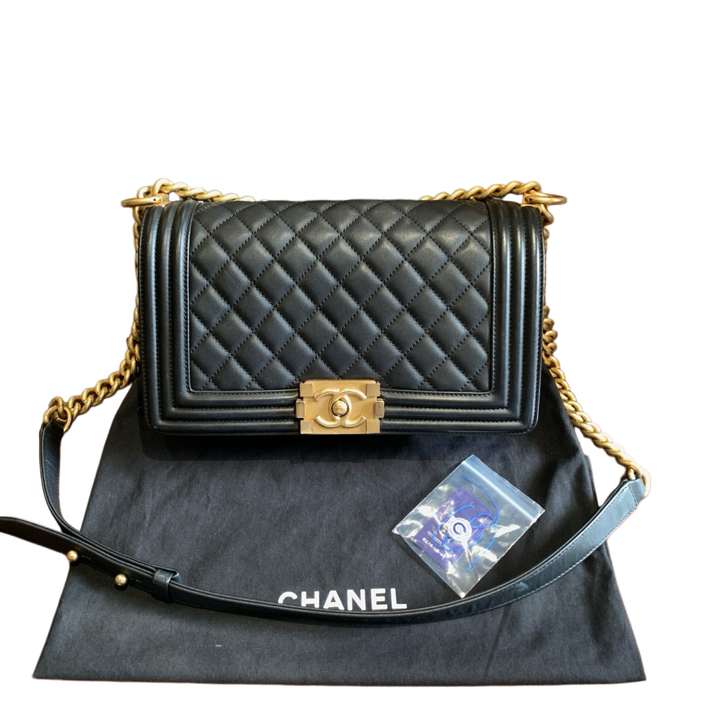 Chanel Boy Messenger Bag Black Quilted Calfskin Gold Hardware