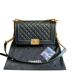 Chanel Boy Messenger Bag Black Quilted Calfskin Gold Hardware