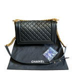 Chanel Boy Messenger Bag Black Quilted Calfskin Gold Hardware