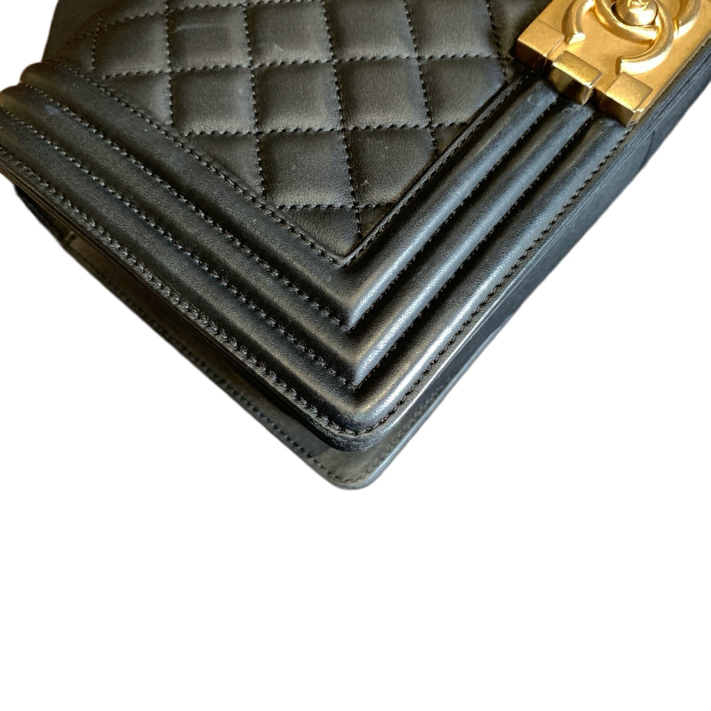 Chanel Boy Messenger Bag Black Quilted Calfskin Gold Hardware