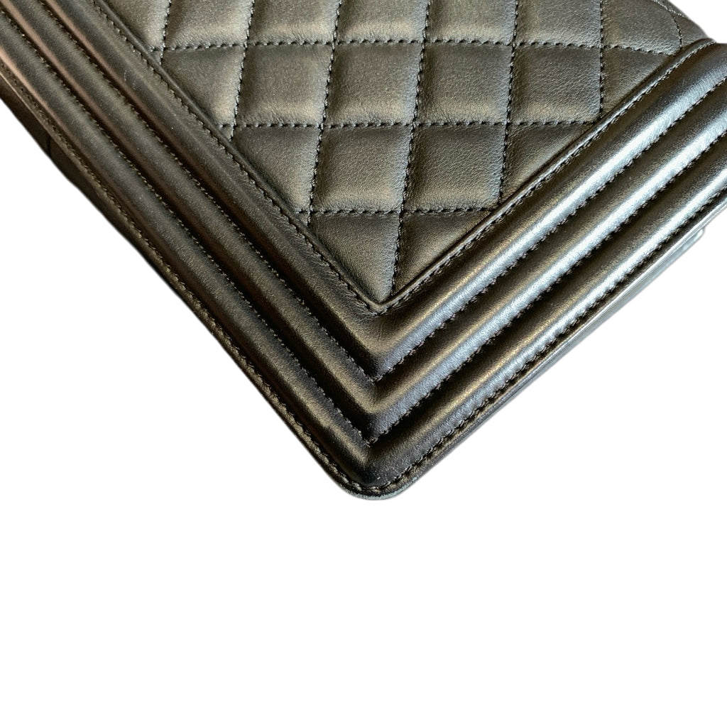 Chanel Boy Messenger Bag Black Quilted Calfskin Gold Hardware