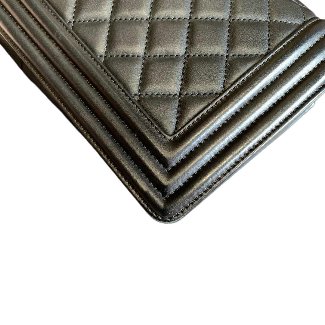 Chanel Boy Messenger Bag Black Quilted Calfskin Gold Hardware