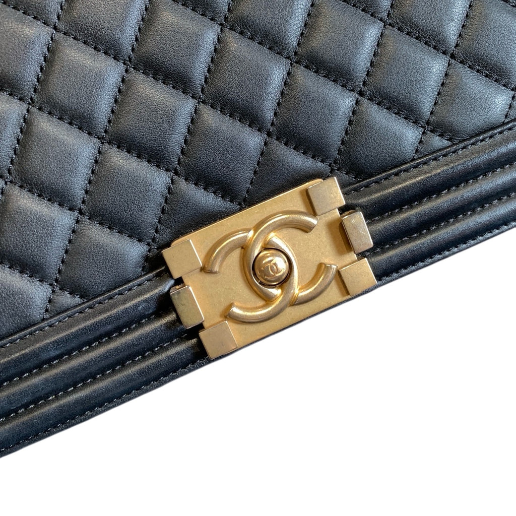 Chanel Boy Messenger Bag Black Quilted Calfskin Gold Hardware