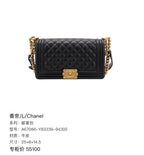 Chanel Boy Messenger Bag Black Quilted Calfskin Gold Hardware