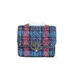 Chanel Classic Flap Bag Navy Charcoal Multicolor Tweed Gold Hardware