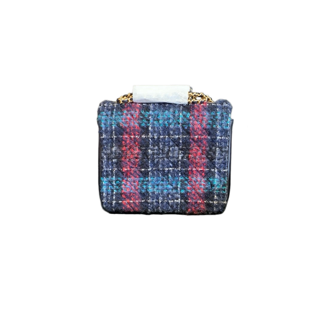 Chanel Classic Flap Bag Navy Charcoal Multicolor Tweed Gold Hardware