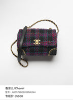 Chanel Classic Flap Bag Navy Charcoal Multicolor Tweed Gold Hardware