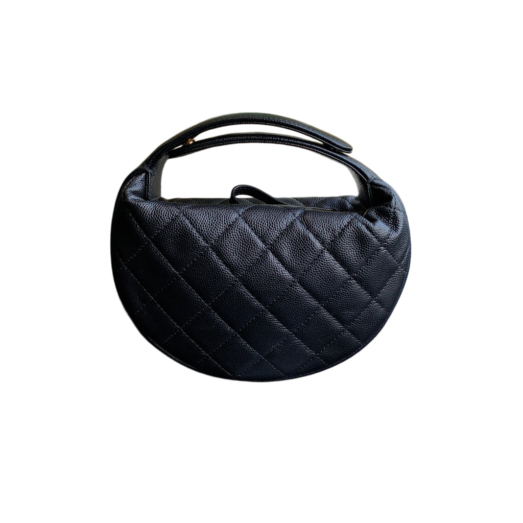 Chanel Small Hobo Bag Black Quilted Caviar Gold Hardware