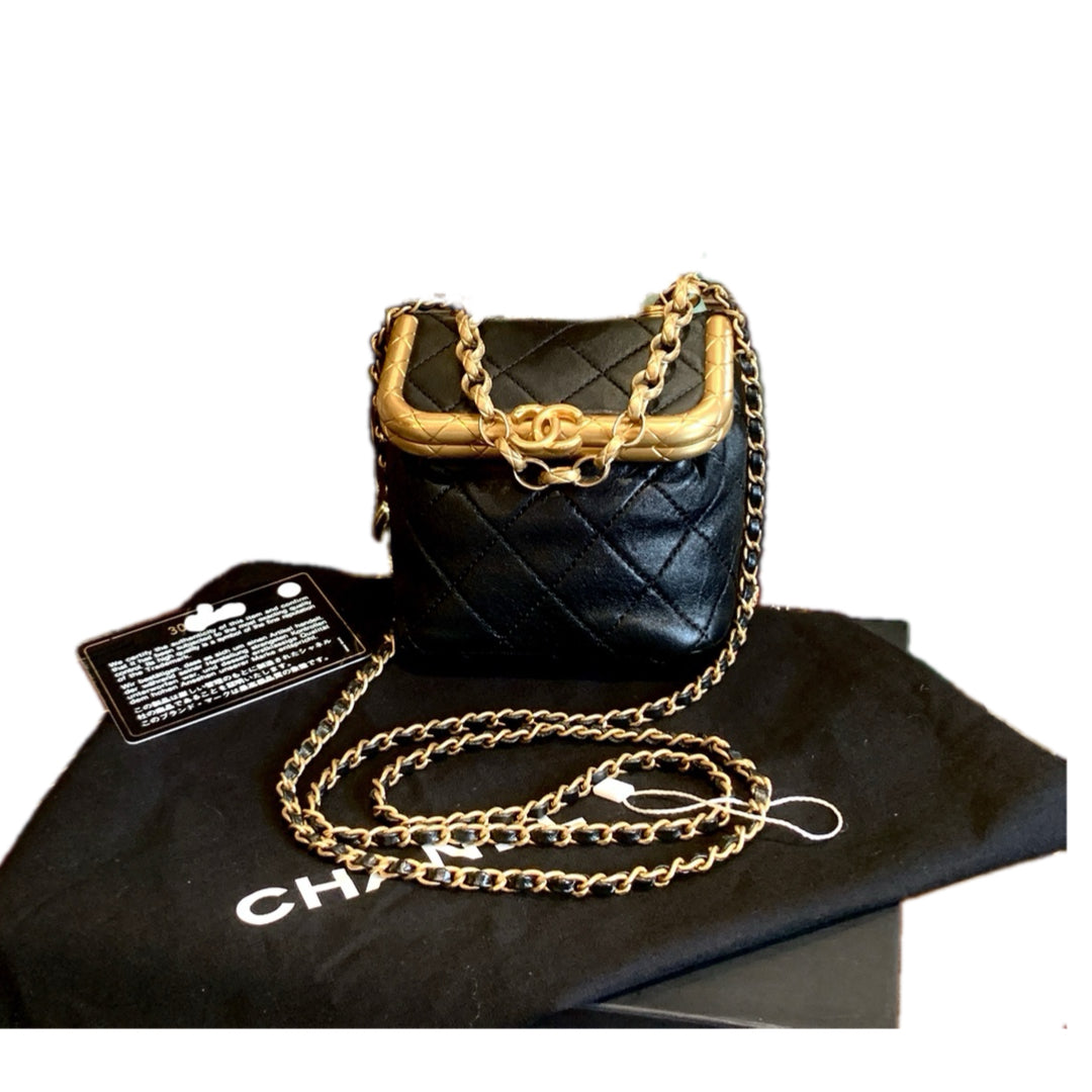 Chanel Mini Vanity Bag With Gold Frame Black Lambskin Gold Hardware