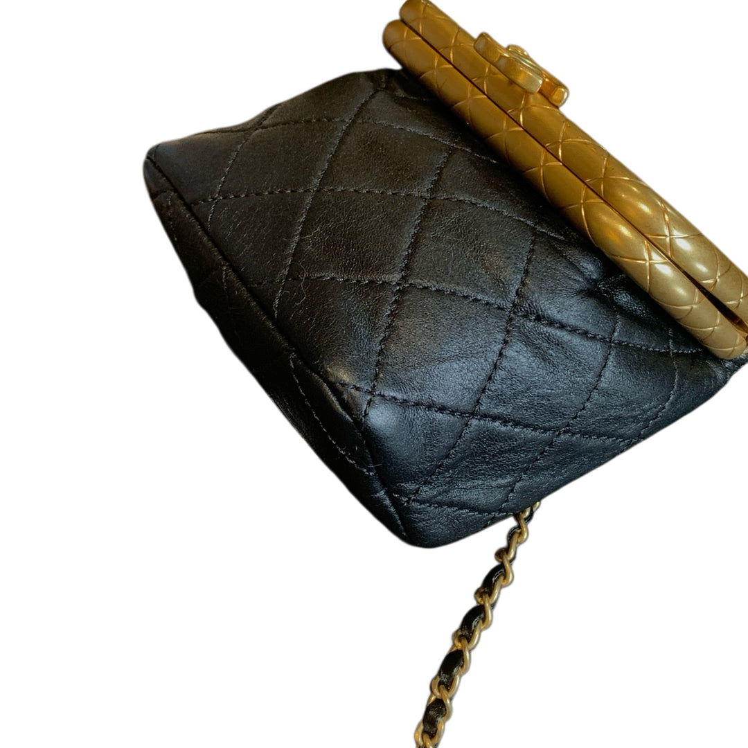Chanel Mini Vanity Bag With Gold Frame Black Lambskin Gold Hardware