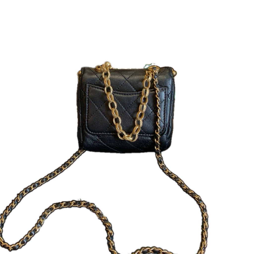 Chanel Mini Vanity Bag With Gold Frame Black Lambskin Gold Hardware