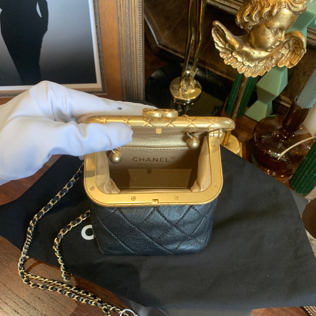 Chanel Mini Vanity Bag With Gold Frame Black Lambskin Gold Hardware