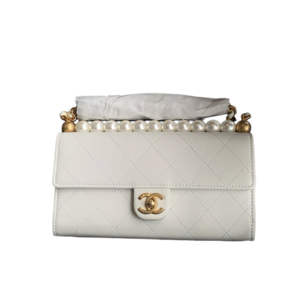 Chanel Pearl Crush Mini Flap Bag White Lambskin Gold Hardware