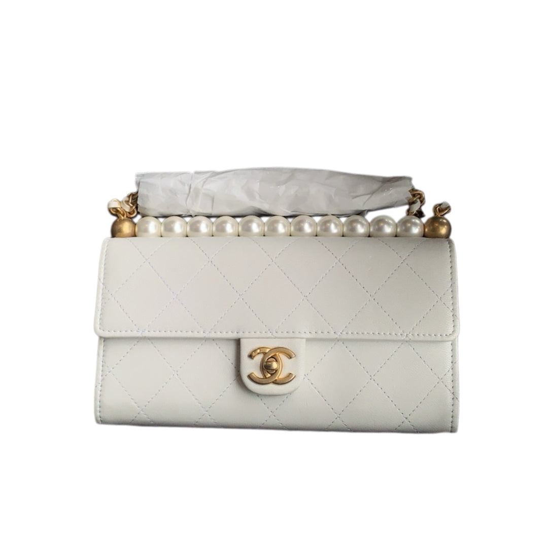 Chanel Pearl Crush Mini Flap Bag White Lambskin Gold Hardware
